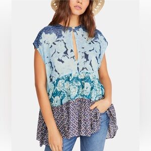 Free People | Floral Patchwork Blue Top